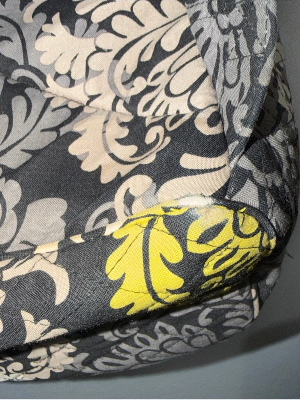 Vera Bradley Backpack Baroque Floral Black Gray Yellow Quilted Travel School Bag